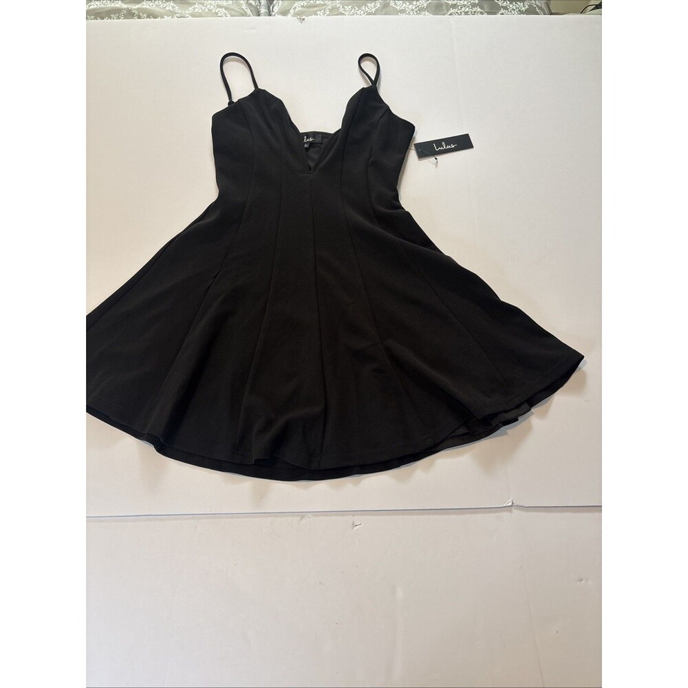 Lulus Black Mini Dress S Adjustable Straps Fit Flare Skater Party Cocktail